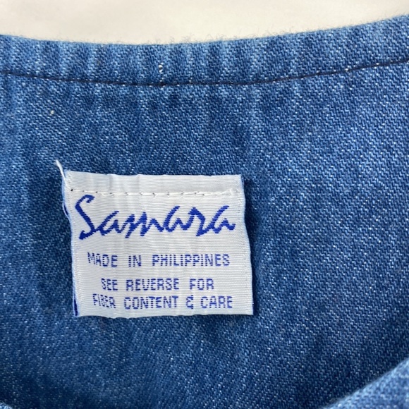 Vintage Samara Dress Girls Large Blue Cotton Denim Button Front Sleeveless Lace - Picture 4 of 8